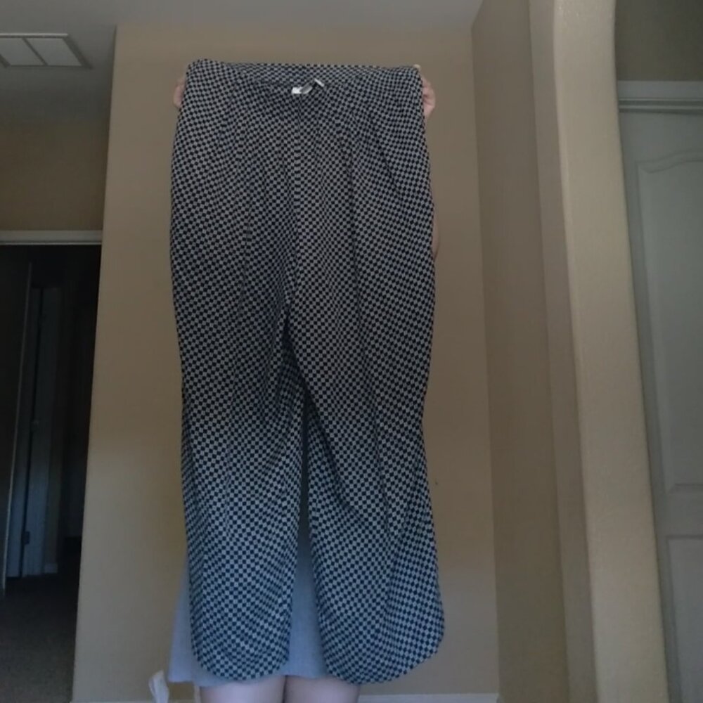 Vintage 90s Emanuel Ungaro 100% Silk Dark Navy Checkered Wide Leg Pants